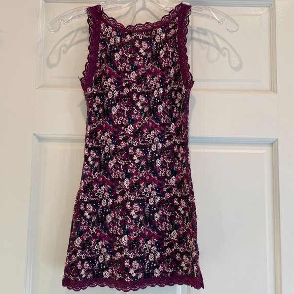Epic Threads Sleeveless Lace Trim Ribbed Tank Top Burgundy Floral Girls Size XL - Picture 4 of 8